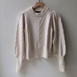 French Connection Cream Puff Sleeve Crop Sweater Women's Small